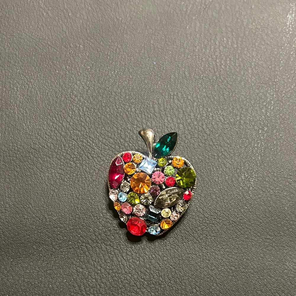 Vintage Multicolor Jeweled Apple Brooch Pin - Picture 2 of 8
